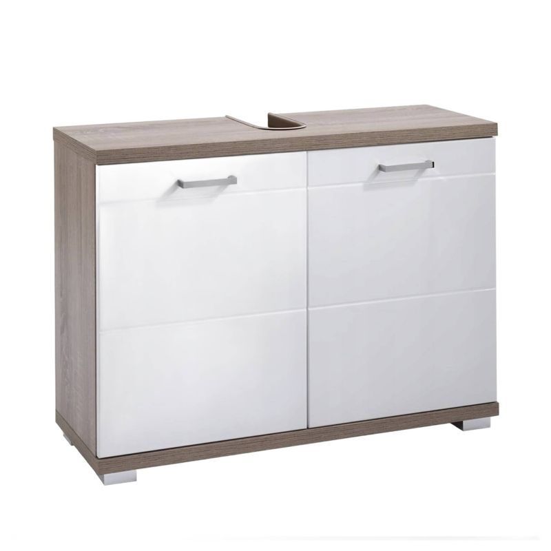 Szafka do Łazienki Stamar Biała/Dąb Aristan 800x590 mm pod Umywalkę Otwór na Syfon 1 szt