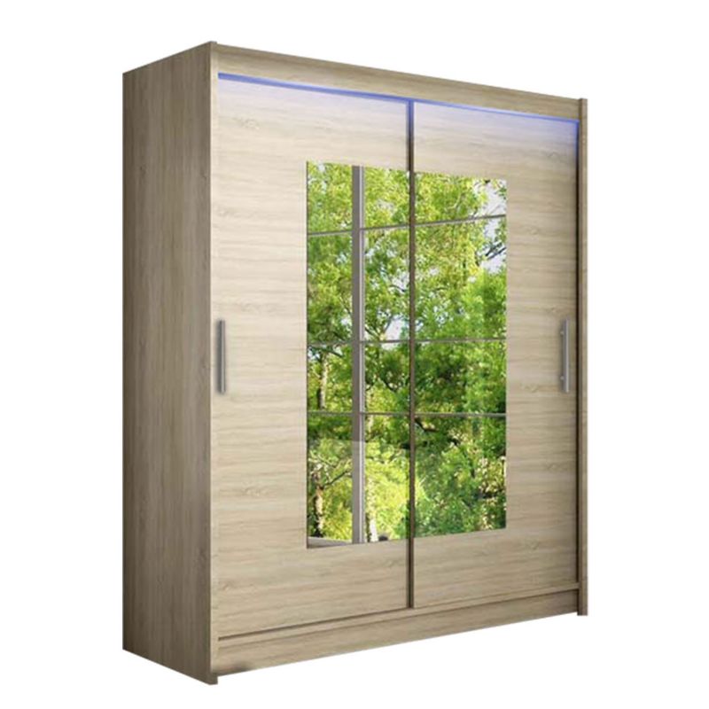 Szafa MIRJAN 24 z drzwiami przesuwnymi Presto III z oświetleniem RGB dąb sonoma/lustro 1 szt.