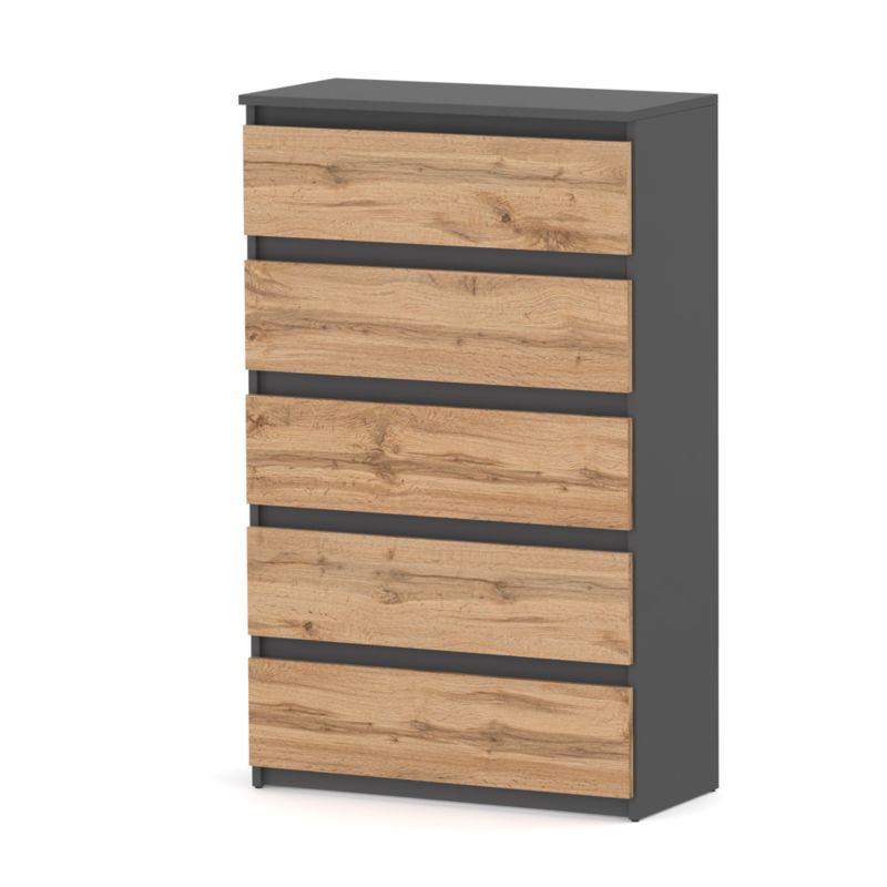 Komoda Hurtownia-Mebli Szuflady 5 HUGO 5 Szuflad 70cm Szary Mat Dąb Wotan 70x33.5x115 cm 1szt.