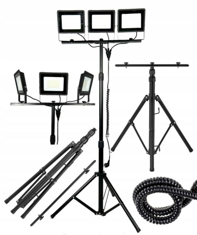 Naświetlacz LED Germina 3x50W na statywie IP65 + kabel spiralny 1szt.