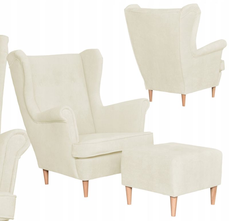 Fotel Uszak FamilyMeble Z Podnóżkiem Do Salonu Sypialni Biura Beżowy 1 szt.