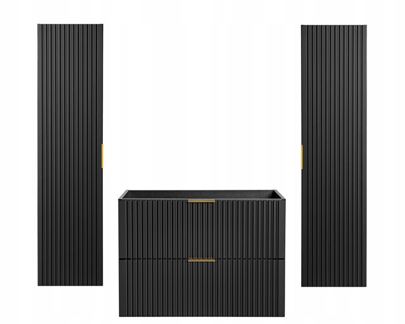 Szafka pod umywalkę i słupki Furnidea 80 cm + 140 cm czarny ryflowany Adel zestaw