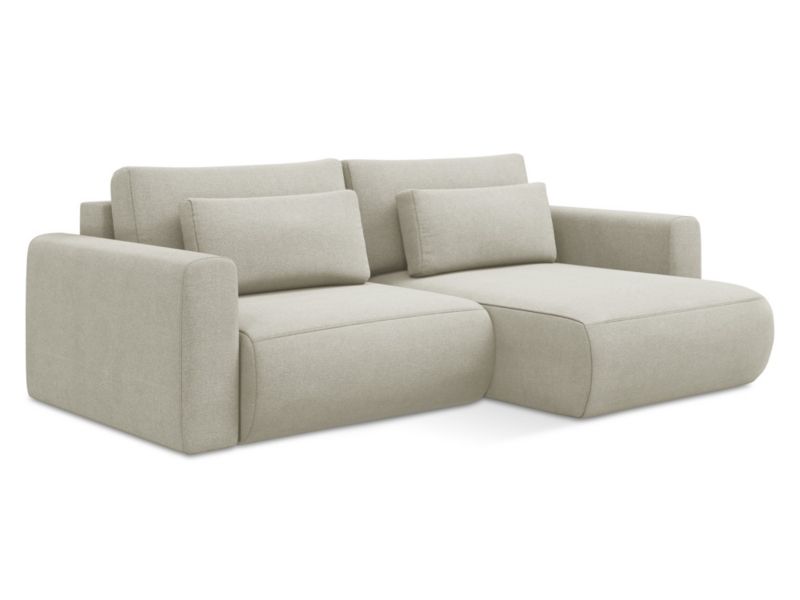 Narożnik prawostronny z funkcją spania LaMiaSofa PERUGIA z tkaniny strukturalnej 240x149 cm jasny beż 1 szt.