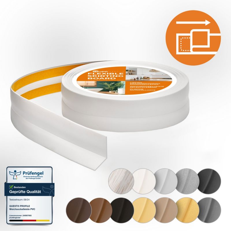 Listwa wykończeniowa PCV 25x15mm, QUEST, samoprzylepna, elastyczna, miękka taśma dekoracyjna, jasnoszary, 20m