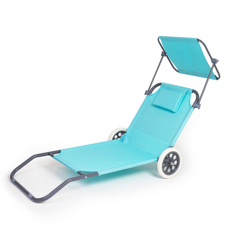 Leżak z daszkiem na kółkach Be-active.pl plażowy ogrodowy miętowy 1 szt.