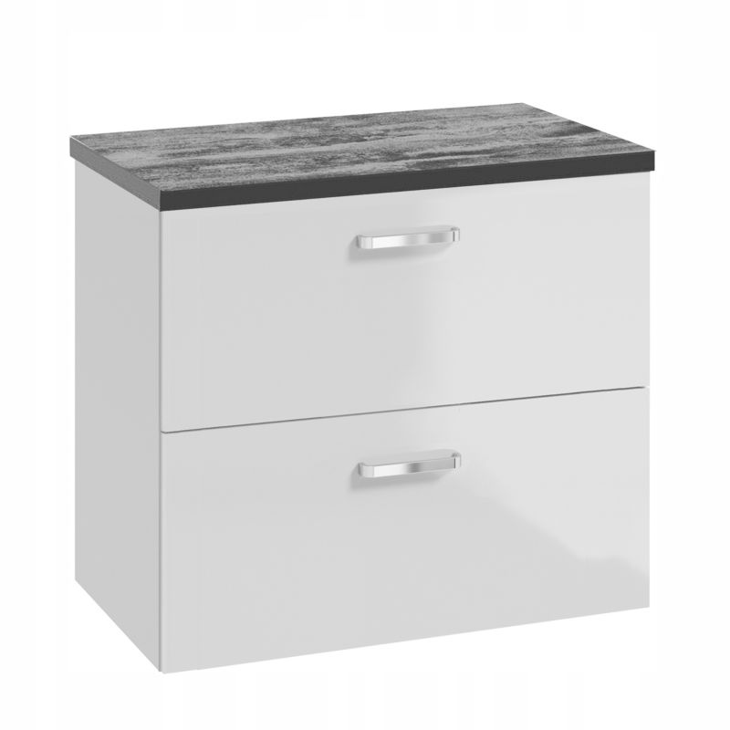 Szafka do Łazienki Stamar Biała 800 x 400 mm Połysk Wisząca 2 Szuflady + Blat Beton 1 szt