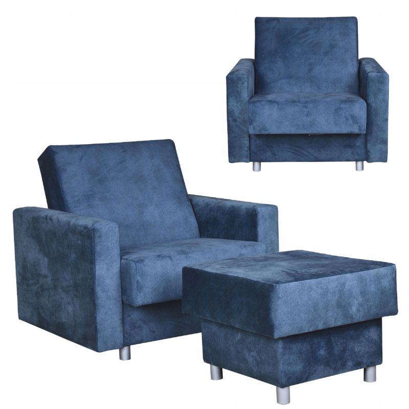 Fotel do salonu rozkładany z podnóżkiem pojemnikiem Family Meble Alicja niebieski ciemny 1szt