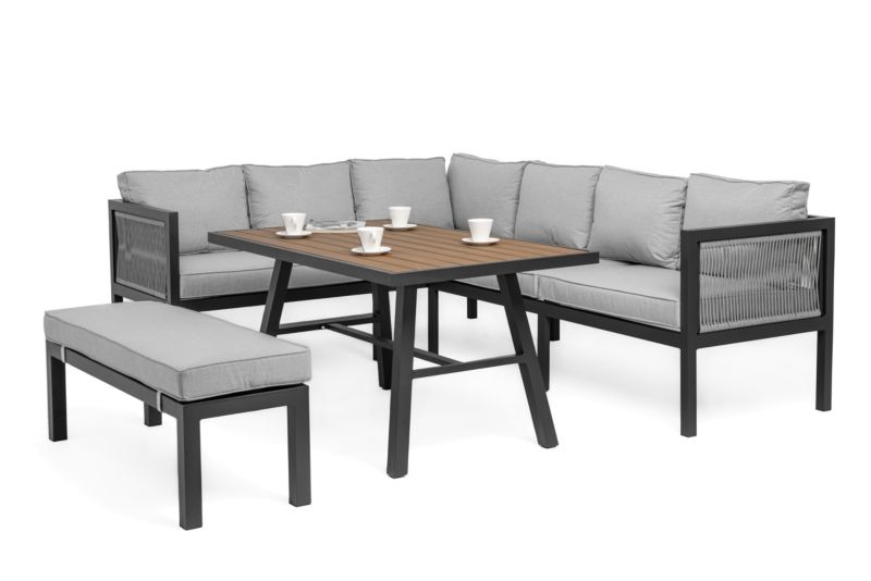 Zestaw mebli ogrodowych narożnik New Home PORTOFINO szaro grafitowy prawy aluminiowy ze stołem 1 kpl