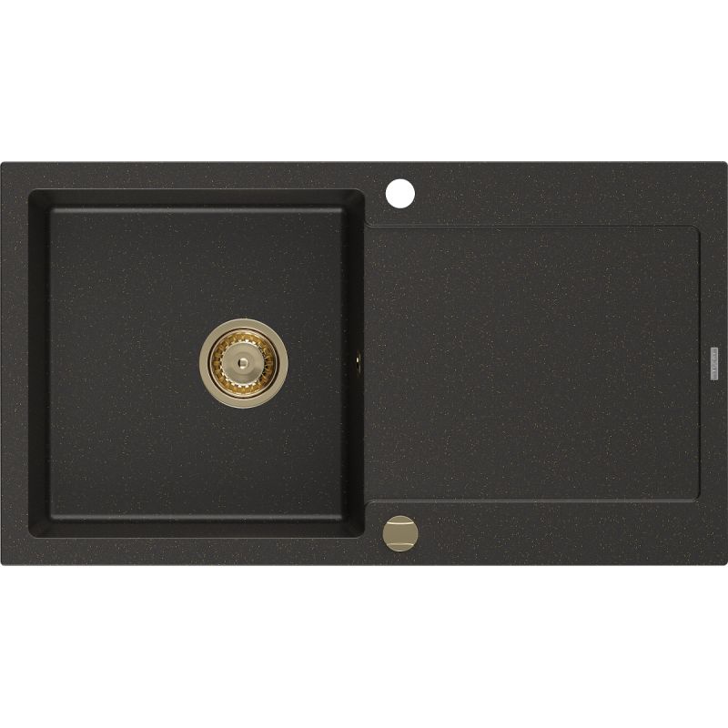 Zlewozmywak wpuszczany Mexen Leo 1-komorowy czarny/złoty metalik 900x500 mm - 6501901010-75 1 szt.