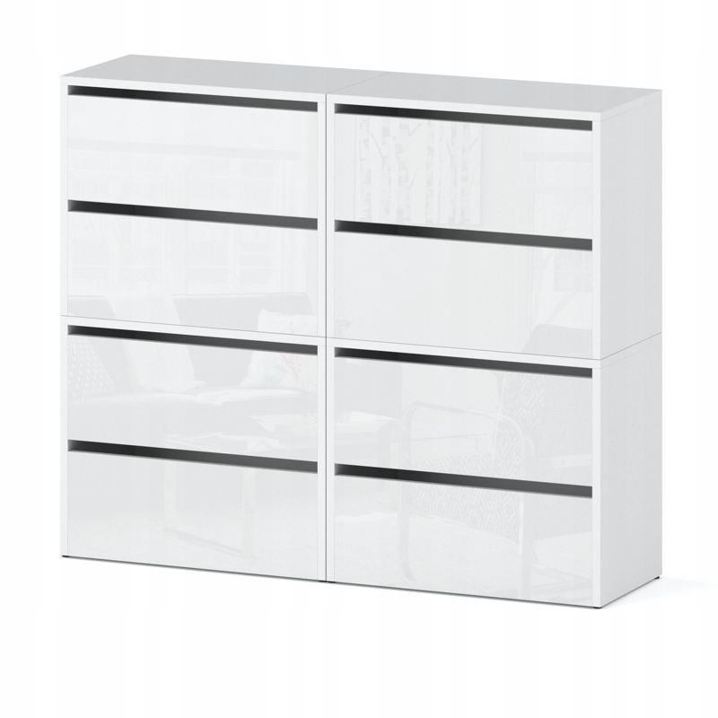 Duża Szafka Na Buty Stiv-Meble 8 Drzwi 4 Moduły 120Cm Biały Mat Biały Połysk 120X36X100 Cm 1Szt.