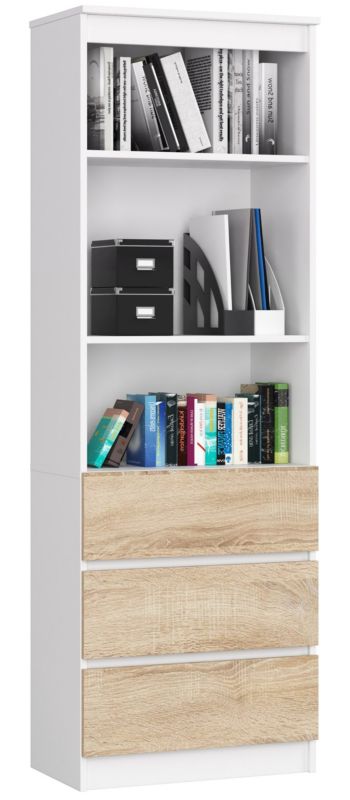 Regał Akord R60 Biały 60 cm 3 szuflady kolor Dąb Sonoma mat 3 półki 60x35x180 cm 1 szt.