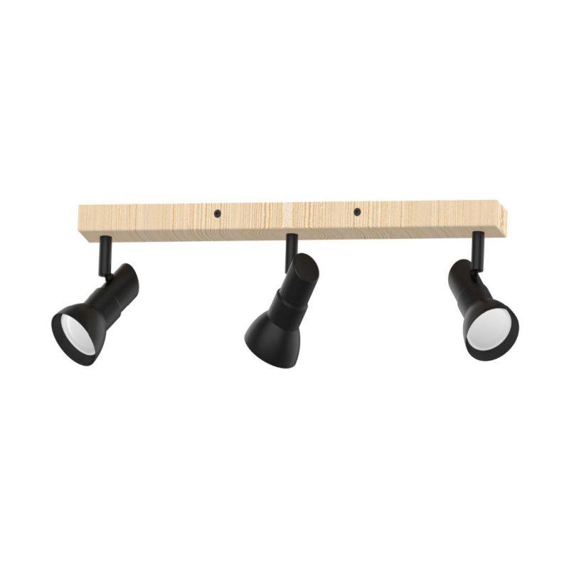 Lampa sufitowa Zuma Line Triest czarny matowa-drewno Listwa z lampami 3 x GU10 x 50W wym: 13 x 41 x 6 cm - 1 szt.