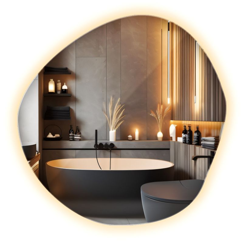 Lustro Minimalistyczne Nieregularne Wallfluent 68x67 cm LED do Łazienki Ciepła Barwa 1 szt.