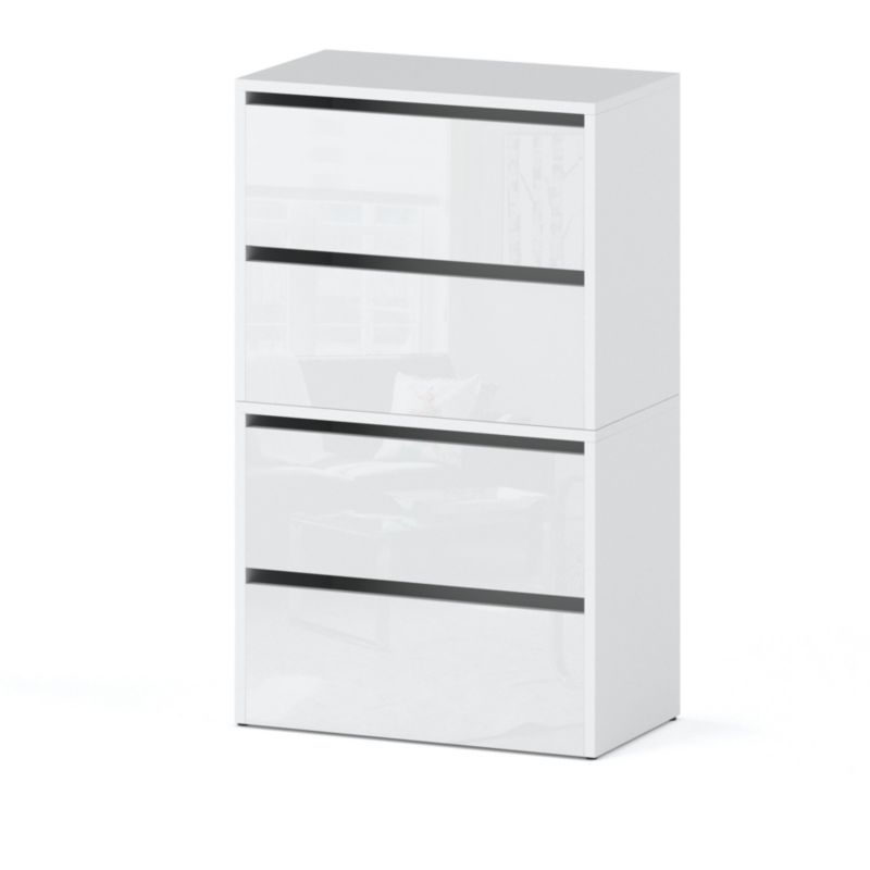 Szafka Na Buty Stiv-Meble 4 Drzwi 2 Moduły 60Cm Biały Mat Biały Połysk 60X36X100 Cm 1Szt.