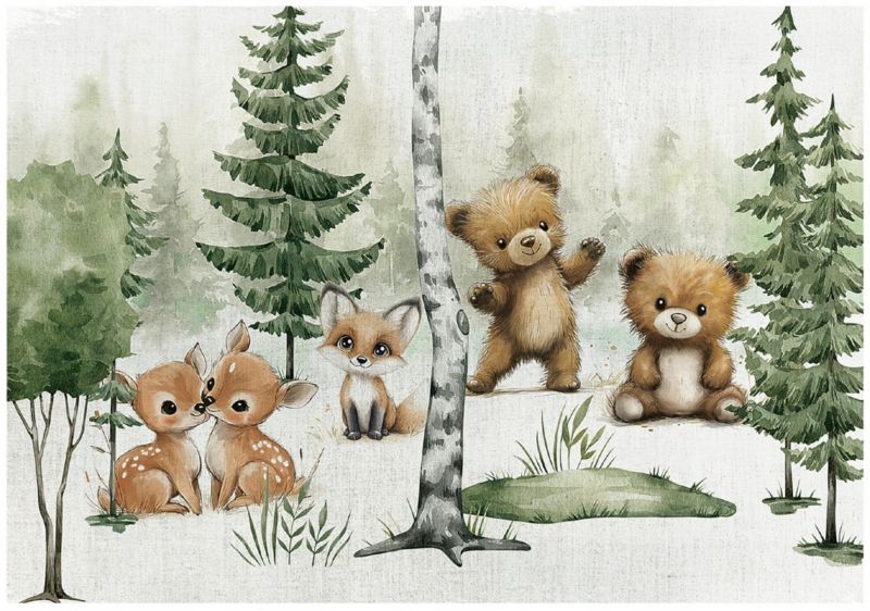 Fototapeta WALLARENA Dla Dzieci Na Flizelinie Las Drzewa Zwierzęta Zielony 416x254 cm 15871VEXXXL 1 szt.