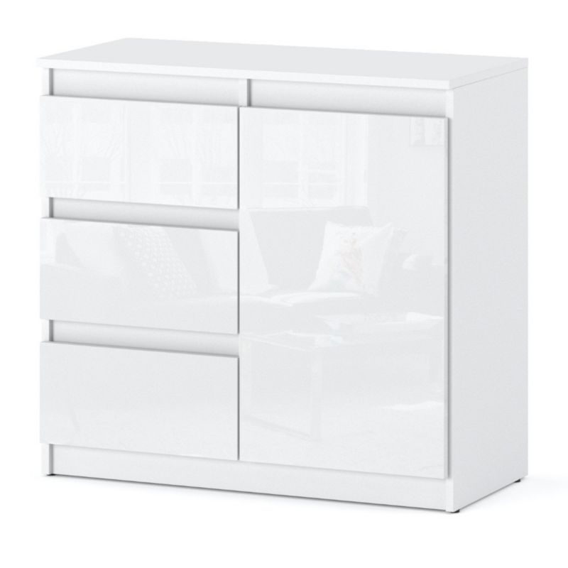 Komoda Hurtownia-Mebli Szuflady 3 Agnes 1D3SZ 80cm Biały Mat Biały Połysk 80x35x75 cm 1szt.