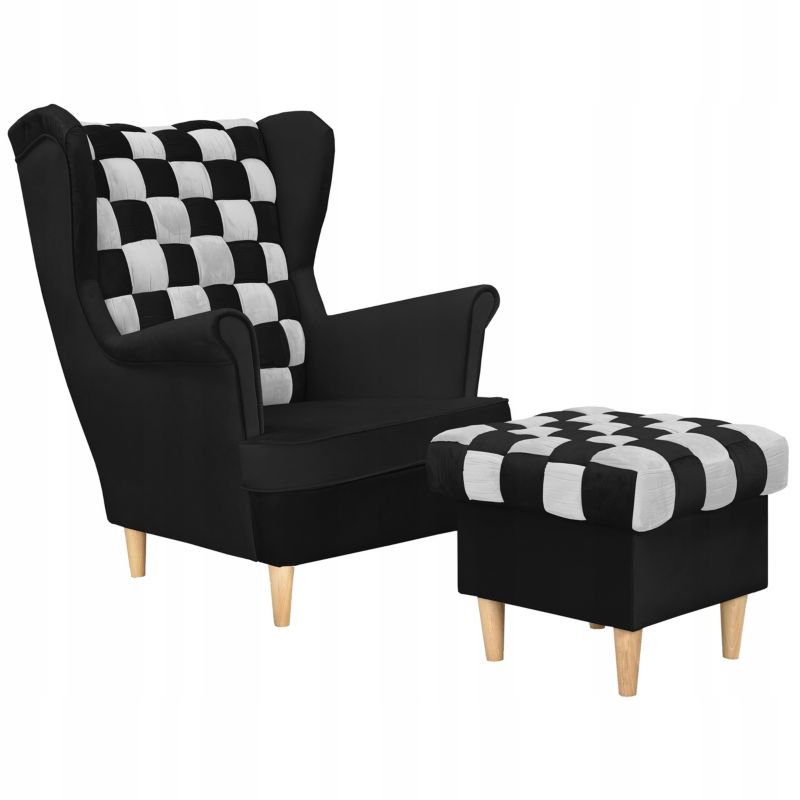 Fotel uszak do salonu Family Meble Carol Duo biały czarny 1szt