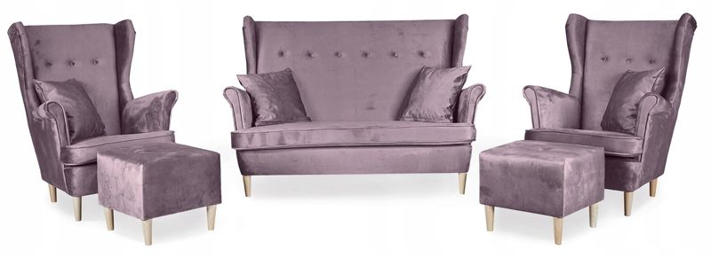 Zestaw mebli uszak do salonu sofa fotele pufy Family Meble Ari liliowy 1szt