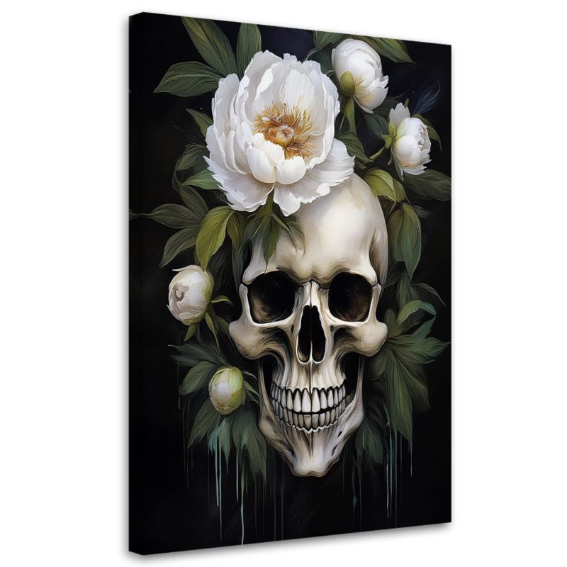 Obraz na płótnie Feeby Czaszka Białe Kwiaty Piwonni 40x60cm 1szt