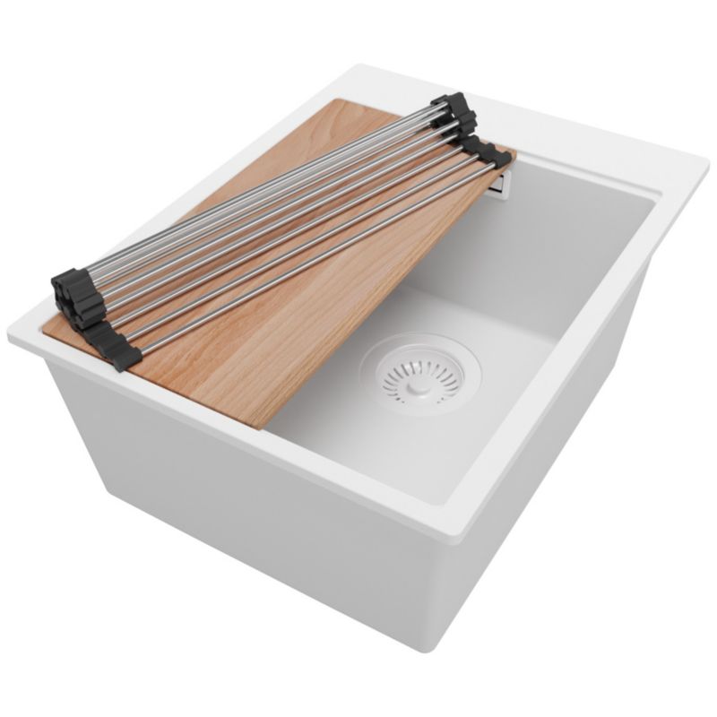 Zlewozmywak Oslo PRIMAGRAN Nablatowy 38x50cm do szafki od 40cm z Syfonem i Dodatkiem Cały Biały 1 szt.