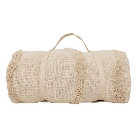 Narzuta na łóżko bawełniana Daisy Atmosphera nowoczesna beżowa z frędzlami 240x260 cm 1 szt.