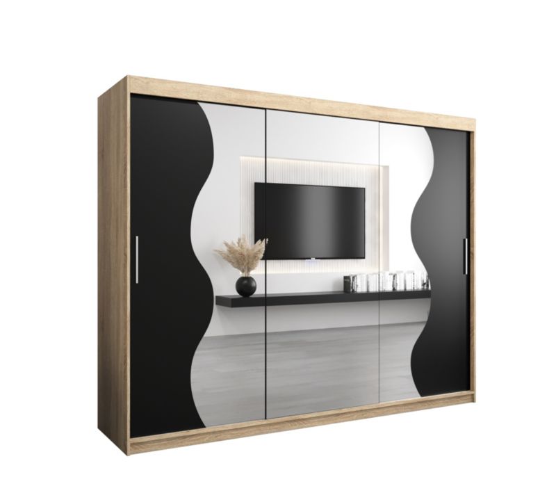 Szafa przesuwna Garderoba Abiks MADRYT 250 dąb sonoma + czarny mat 1 szt.