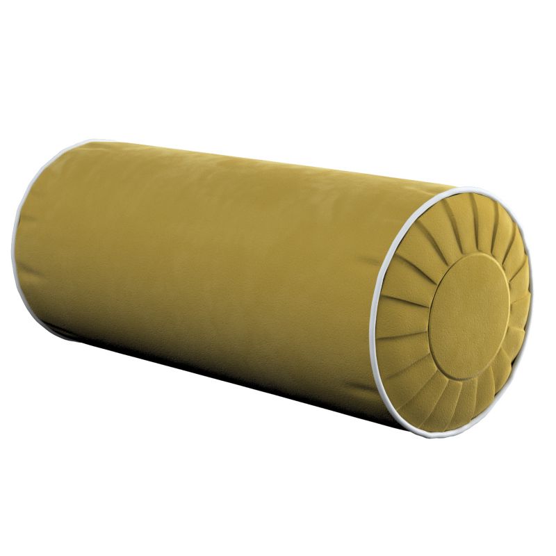 Poduszka wałek z zakładkami z lamówką Dekoria Velvet śr. 20 x 50 cm oliwkowy zielony 1 szt.