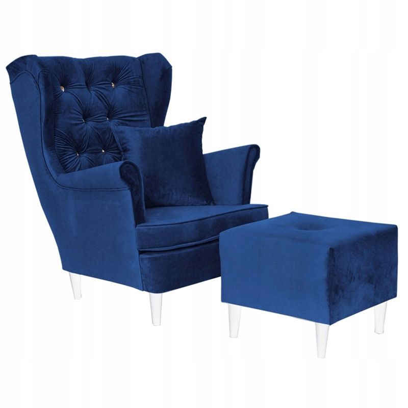 Fotel uszak do salonu z podnóżkiem Family Meble Gaja granat 1szt