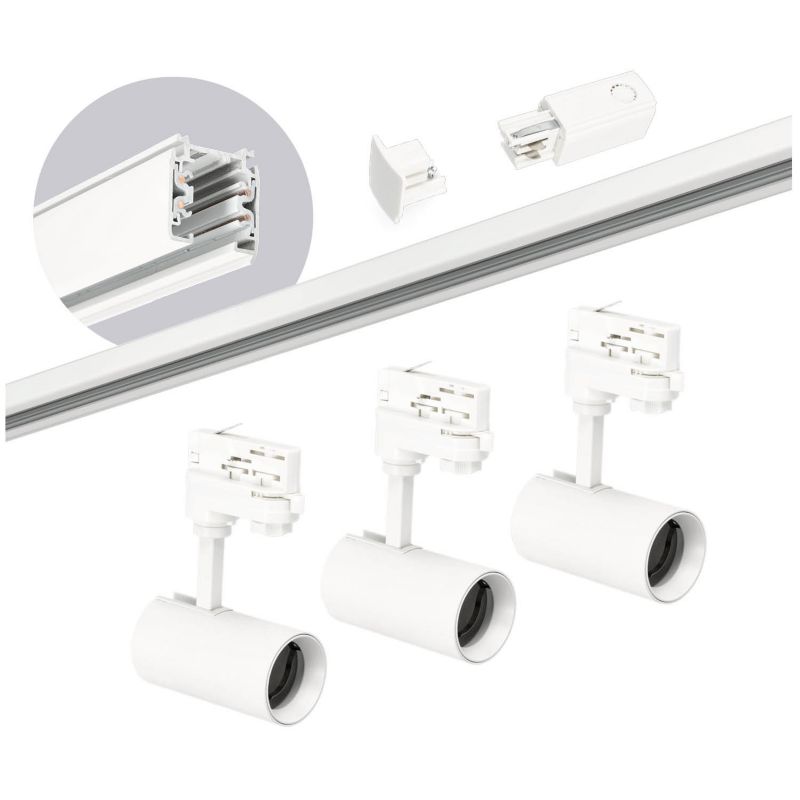 Oświetlenie szynowe 3 fazowe Kobi 2m + 3x oprawa GU10 białe 1kpl.