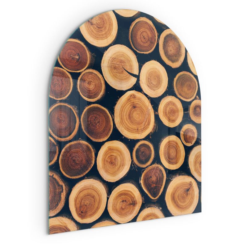 Szklana Podkładka Pod Kominek Półowalny Wallfluent 80x70 cm Kompozycja z drewnianych fragmentów 1 szt.