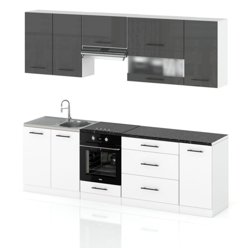 Zestaw Kuchenny Hurtownia-Mebli Z Blatem Kuchnia Marocco 260cm Biały Mat Szary Połysk/Biały Mat 260x52x157 cm 1szt.