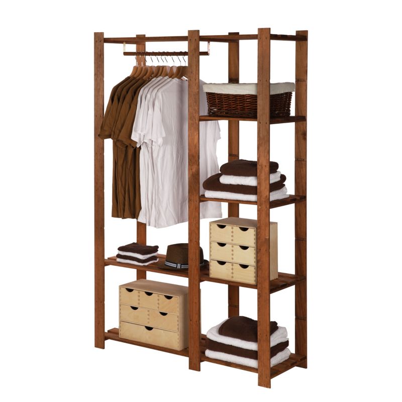 Regał garderobiany drewniany MODO24 impregnacja brązowa z półkami i drążkiem duży eko 1 szt.