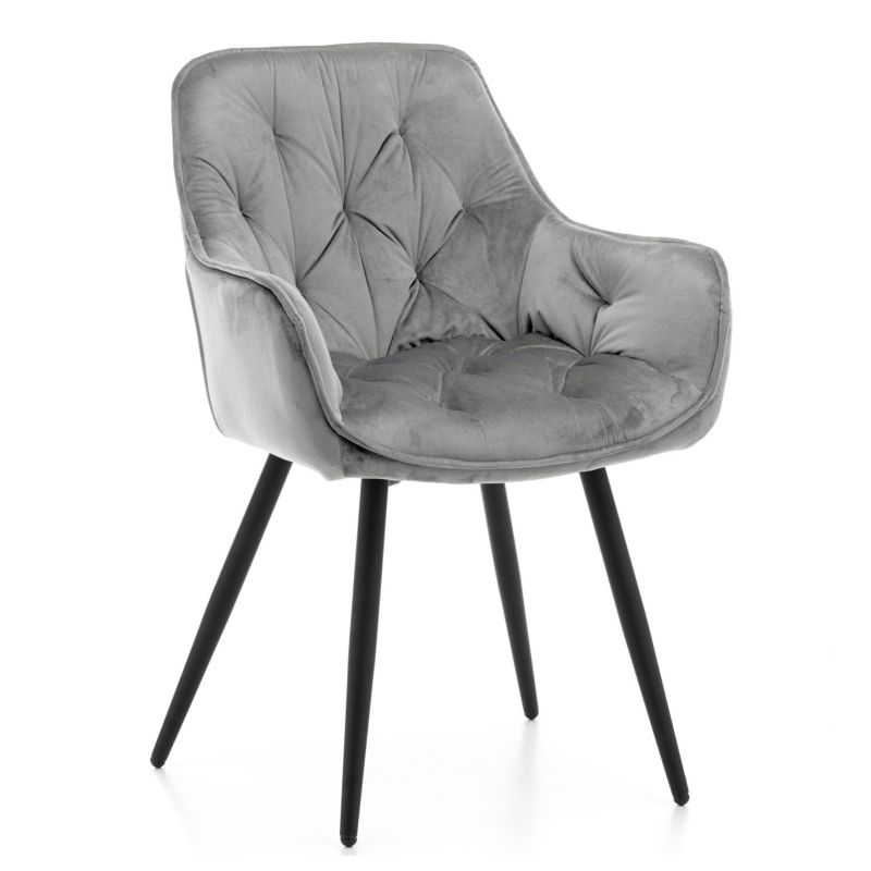 Krzesło tapicerowane New Home SIENA jasnoszare pikowane welurowe z podłokietnikami 1 szt.