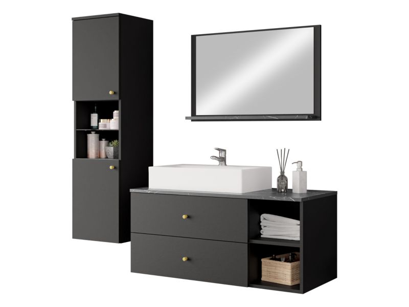 Meble łazienkowe MIRJAN 24 Kertos II czarny mat/czarny mat/czarny marmur 1 kpl.