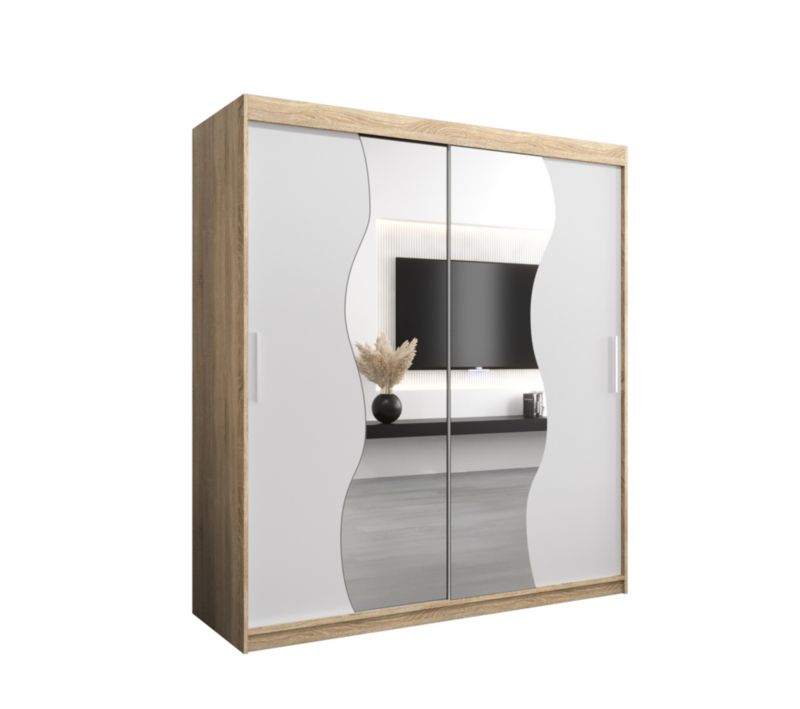 Szafa przesuwna Garderoba Abiks MADRYT 180 dąb sonoma +biały mat 1 szt.