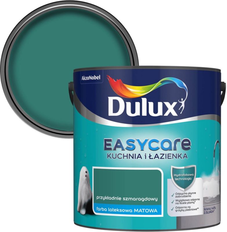Farba plamoodporna Dulux EasyCare Kuchnia i Łazienka przykładnie szmaragdowy 2,5 l