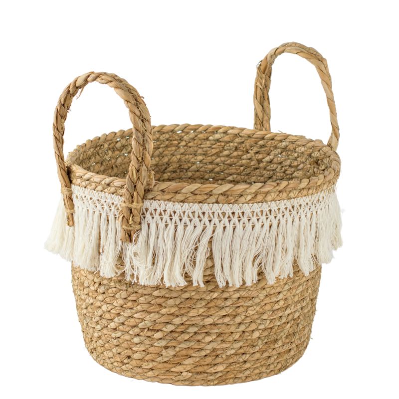 Kosz pleciony z białymi frędzlami M Direct Home and Garden 28x33 cm 1 szt