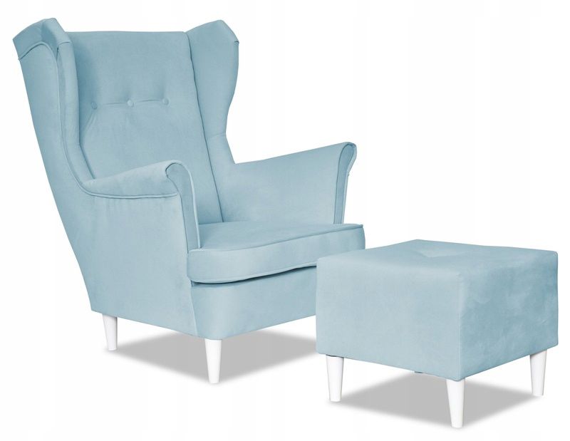 Fotel uszak do salonu z podnóżkiem Family Meble ARI niebieski 1szt