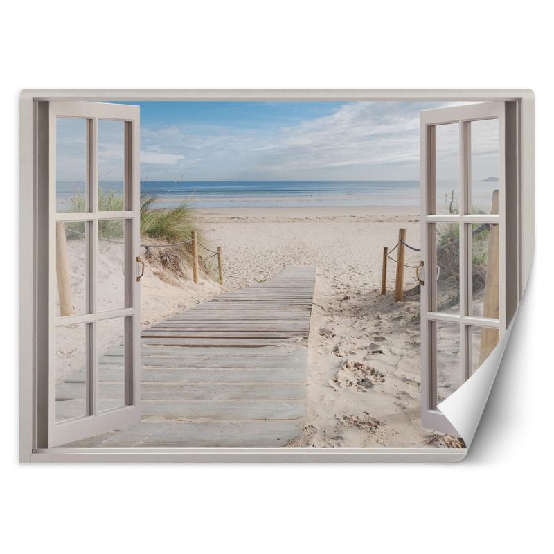 Fototapeta Feeby Okno widok morze plaża piasek 210x150 1 szt
