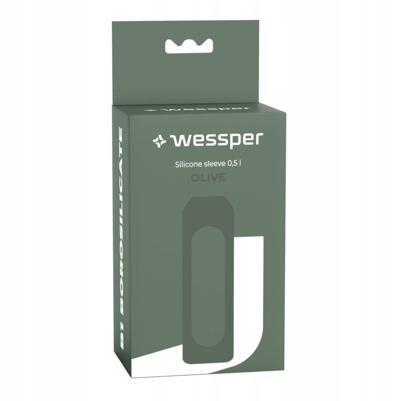 Etui silikonowe, Wessper, do butelki na wodę Wessper B1 BOROSILICATE 0,5L, ochronne, bez BPA, oliwkowy, 1szt