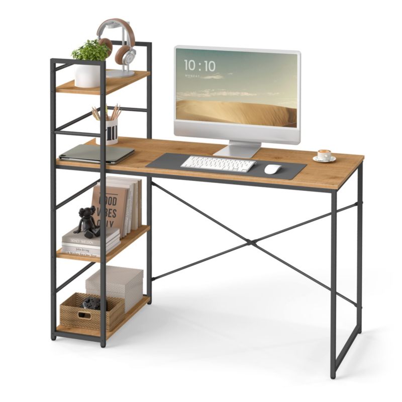 Biurko Komputerowe z regałem Songmics, dąb / nogi czarne 1szt