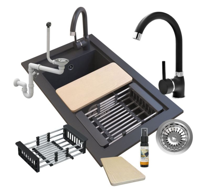 Zlewozmywak Granitowy Panama Granitan z Baterią i Deską 1kpl.