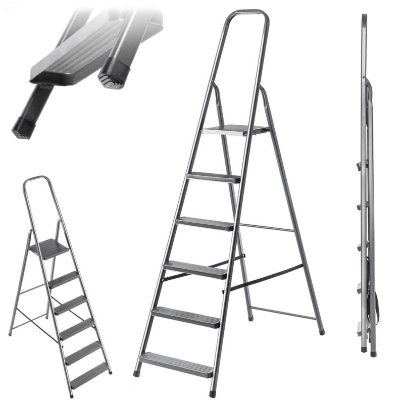 Drabina KADX Stalowa 6 Stopniowa Domowa Drabinka Składana Stopnie Solidna 125kg 1szt.