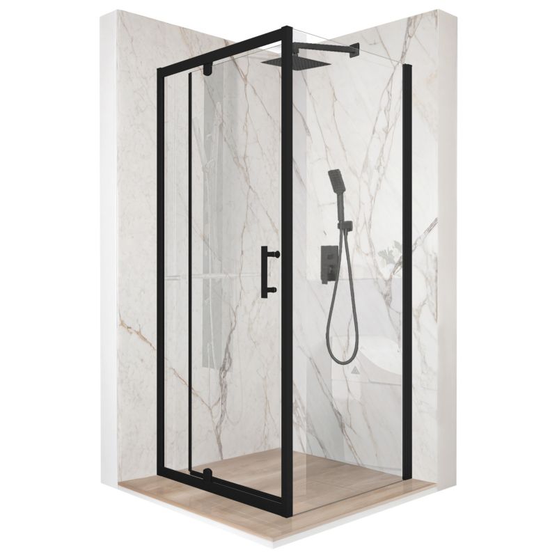 Kabina prysznicowa kwadratowa TECHGLOBE uchylna czarna 100x100 szkło 6mm + powłoka 1 szt.