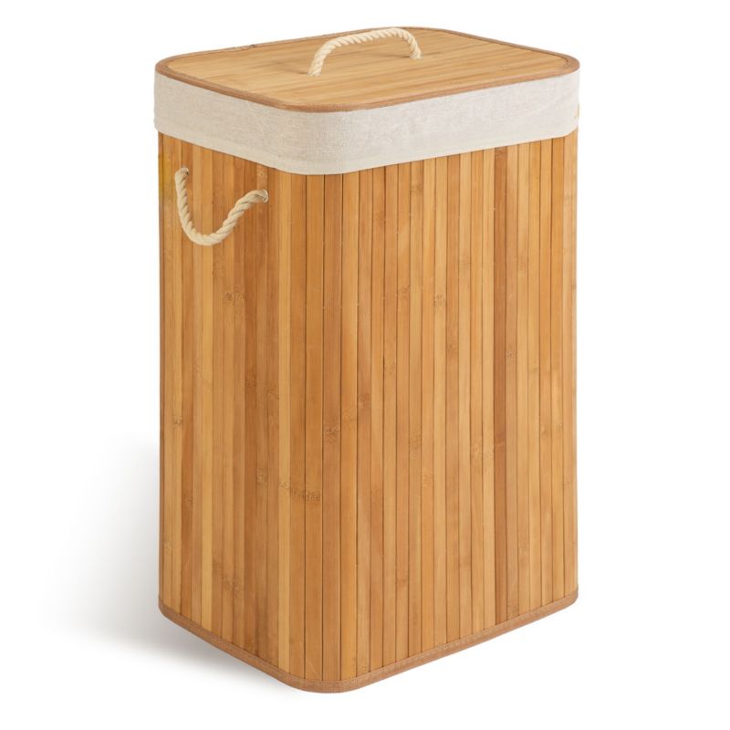 Kosz na pranie Massido 72l bambusowy z pokrywą 61x42x32 cm naturalny beżowy 1 szt.