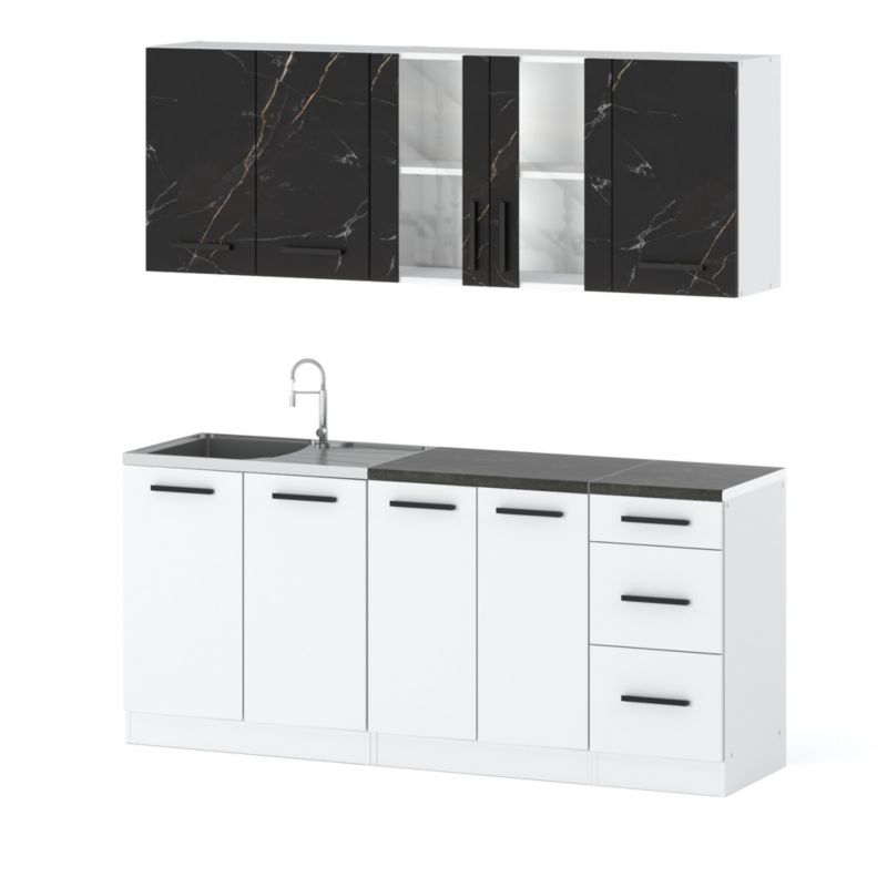 Zestaw Kuchenny Hurtownia-Mebli Z Blatem Kuchnia Rest 200cm Biały Mat San Sebastian/Biały Mat 200x47x145 cm 1szt.