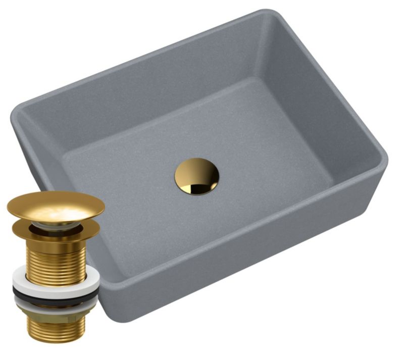 Umywalka Granitowa Nablatowa Granitan Merano Szara, Złoty Klik Klak 1szt.