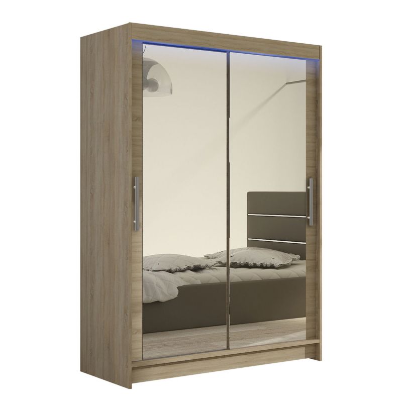 Szafa MIRJAN 24 z drzwiami przesuwnymi Miami VII z oświetleniem RGB dąb sonoma/lustro 1 szt.