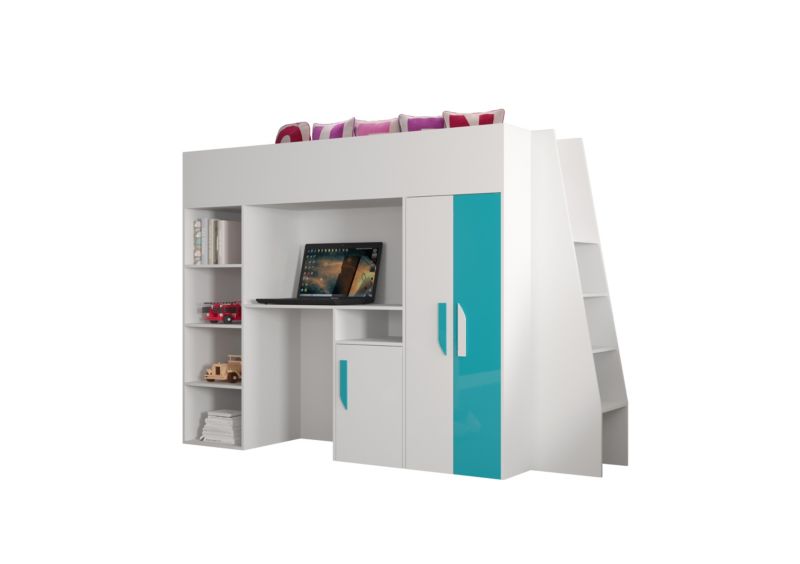 Łóżko piętrowe Antresola Abiks PARTY 15 biały + turkusowy 1 szt.