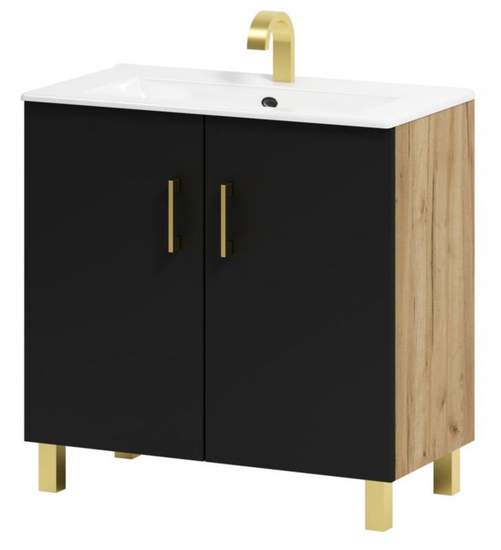 Szafka łazienkowa ADK Meble Viki 80 pod umywalkę czarny/dąb craft złoty 1 szt.